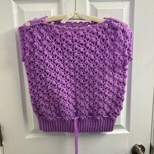 Women/Juniors Purple Handknit/Crochet Sleeveless Top w/Tie Waist- BOHO Small